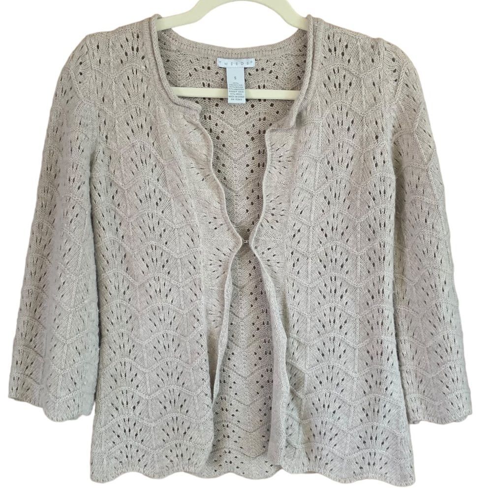 TWEEDS Women's Cardigan Sweater 3/4 Bell Sleeves Angora Wool Blend